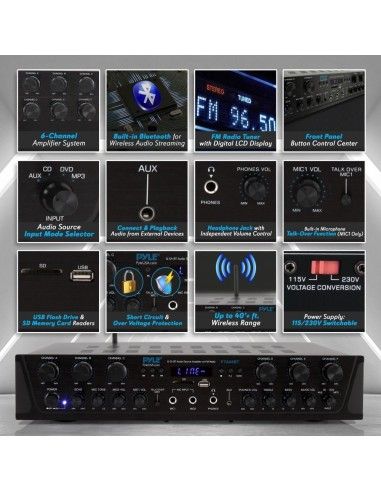Amplificador Receiver Pyle 6 canales