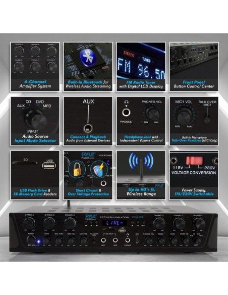 Amplificador Receiver Pyle 6 canales