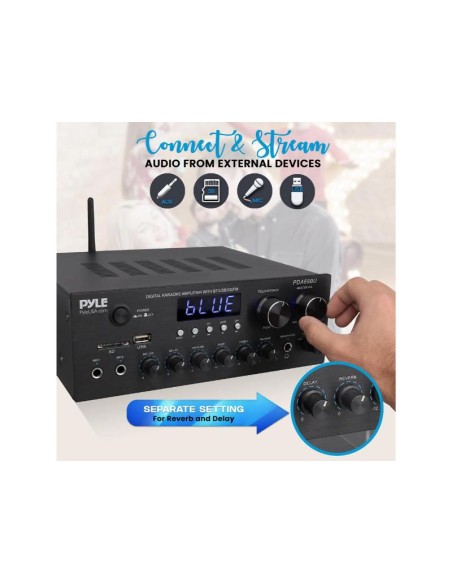 Amplificador Receiver Pyle Bluetooth Compacto