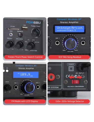 Amplificador Receiver Pyle Bluetooth Estereo