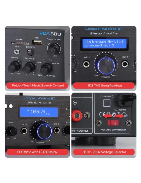 Amplificador Receiver Pyle Bluetooth Estereo
